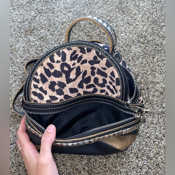 Steve Madden Jacki Mini Backpack Purse Faux Leather Studded Leopard - Picture 6 of 7